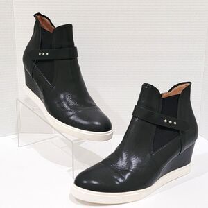 Linea Paolo Freshton Womens High Top Sneaker Size 12 M Black Leather Wedge Boots